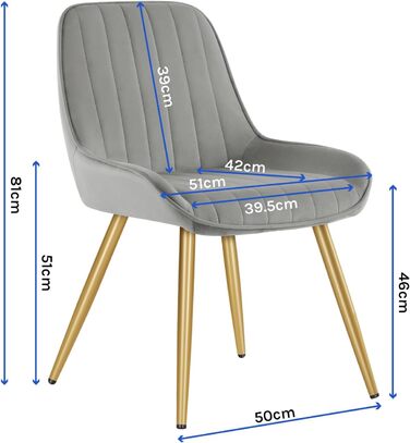 Крісла для їдальні Lestarain, 2 шт., для кухні, вітальні, їдальні, в стилі ретро, з м'яким сидінням, металеві ніжки, до 150 кг, (велюр, світло-сірий)