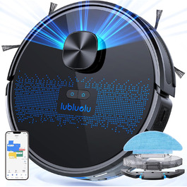 Робот-пилосос Lubluelu з функцією миття підлоги, 4500Pa, лазерна навігація, 5 карт, 55 dB, керування через додаток, для шерсті тварин, килимів, твердих підлог, чорний