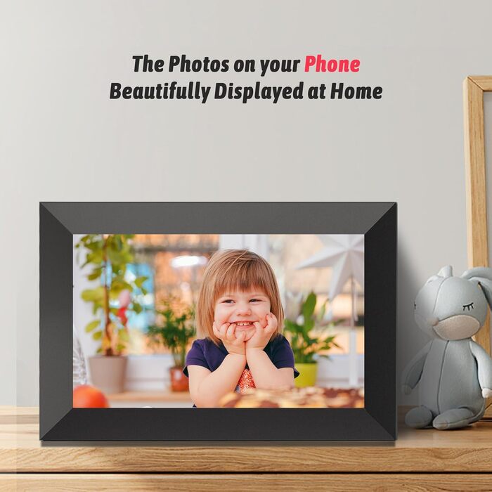 Цифровий фоторамка 10.1 дюйма з Wi-Fi, IPS-екраном та 32GB пам'яті | Frameo App, дистанційне керування зі смартфона, календар, погода