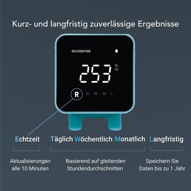 Виявлення радону Ecosense EB100 EcoBlu: моніторинг за 10 хвилин, простий у використанні, білий (блакитний)