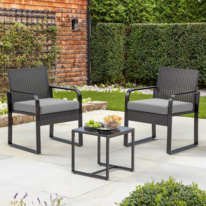 Набір садово-розкішних меблів Bealife з ротангу на 2 особи: для балкона, тераси, внутрішнього двору, саду (сірий)