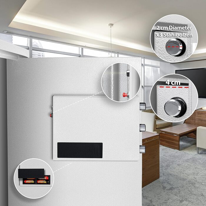 KESSER® Електронний сейф | 38x30x30 см | з батарейним відсіком | 3-х болонний замок | Настінний/підлоговий сейф | Внутрішнє освітлення | Срібний