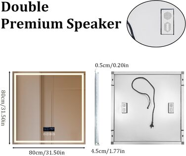 Дзеркало для ванної кімнати LUVODI LED з підсвічуванням, 40x50 см, водонепроникне, сенсорне управління, 3 колірні температури, регулювання яскравості, антизапарник, Bluetooth, заднє та переднє освітлення