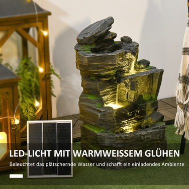 Сонячний фонтан Outsunny з LED-підсвічуванням для вулиці 34 x 28 x 57 см, стійкий до погодних умов та екологічний, 4 ступені циркуляції води, штучний камінь сірого кольору
