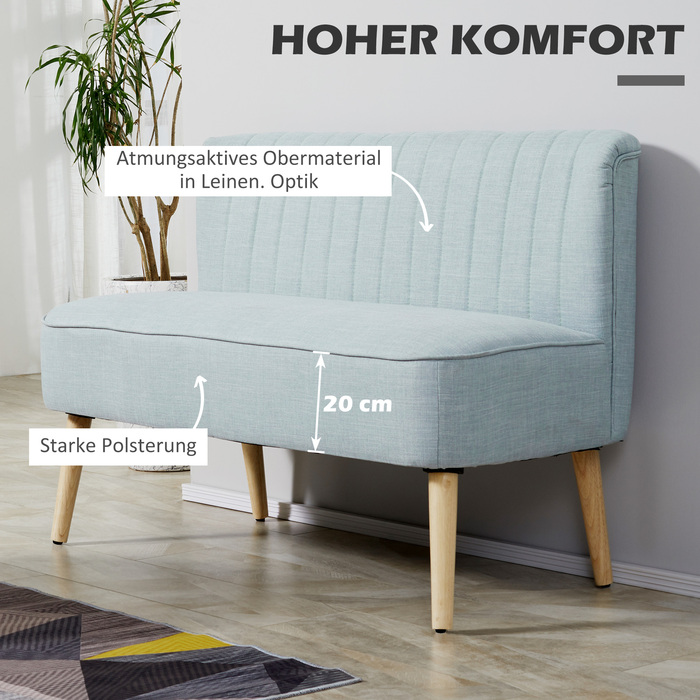 Диван HOMCOM на 2 особи, м'яке оббиття, легкий у догляді матеріал, вантажопідйомність до 150 кг, розміри 117 x 56,5 x 77 см, світло-зелений