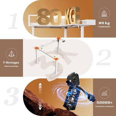 Електричний кутовий стіл Klicelor з регулюванням висоти, 160 x 140 см, білий, з LED та 3 функціями пам'яті