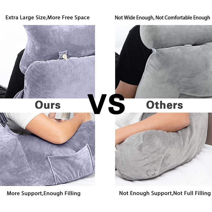 Велике крісло-мішок для читання з підголівником та підлокітниками, 78,7 см, сіре