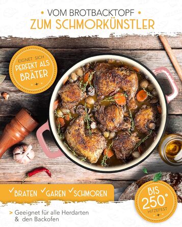 Форма для випікання хліба з чавуну з кришкою Krustenzauber - 28 см, рожева, 4.7л