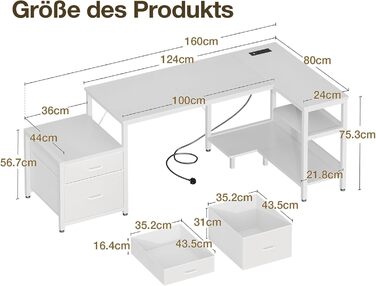 Комп'ютерний стіл кутовий Coleshome з ящиками, білий, 160x80 см