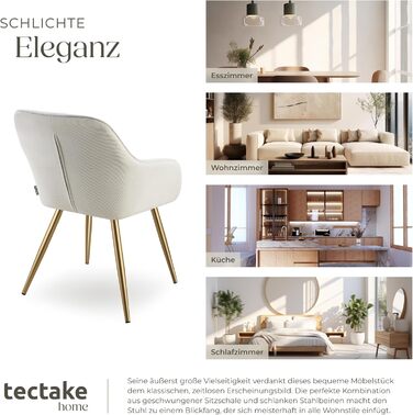 Тектейк® 4 шт. Крісла для їдальні/вітальні з підлокітниками, м'які, Cord, Loungesessel, для кухні, офісу - Кремовий/Золотий набір 4 шт.