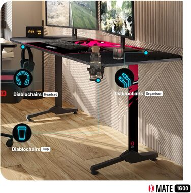 Ігровий стіл Diablo X-Mate 160x75x75 см: карбонова стільниця, підставка для навушників, тримач для напоїв