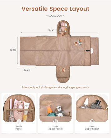 LOVEVOOK Складаний дорожній саквояж для жінок, 2-в-1, з сумкою для взуття, водонепроникний, для ручної поклажі, 53L, чорний