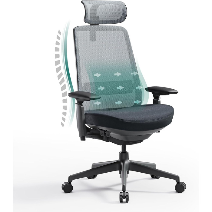 Ергономічне крісло Colamy для офісу, чорне: регульована глибина сидіння, 4D підлокітники, підтримка попереку (до 136 кг)