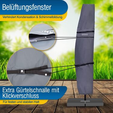 Чохол для парасольки SPRINKS® до 300 см - захисний, стійкий до УФ, вологостійкий, з допоміжним стрижнем, темно-сірий, 260 x 40/70/50 см