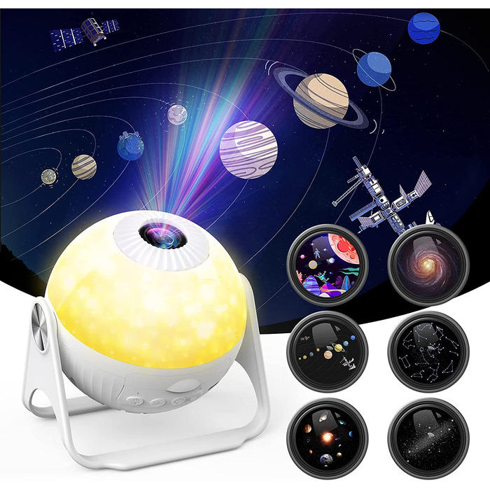 Світлодіодний проектор для зоряного неба, Нічник, дитячий проектор для зоряного неба з таймером і 6 змінними дисками, 360 , регульована фокусування, проектор для планетарію, лампа для галактики, діти, дорослі