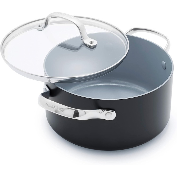 GreenPan Valencia Pro каструля з нержавіючої сталі з антипригарним покриттям Harteloxierte Gesunde Keramik, 20 см, 2 літри, без PFAS, для індукційних плит, можна мити в посудомийній машині, можна використовувати в духовці, сіра, з кришкою