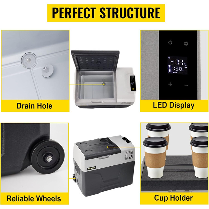 Автохолодильник VEVOR 35л нержавіюча сталь 12/24V DC та 220V AC, портативний компресорний міні-холодильник -20°C до +20°C для авто, вантажівок, кемпінгу, відпочинку