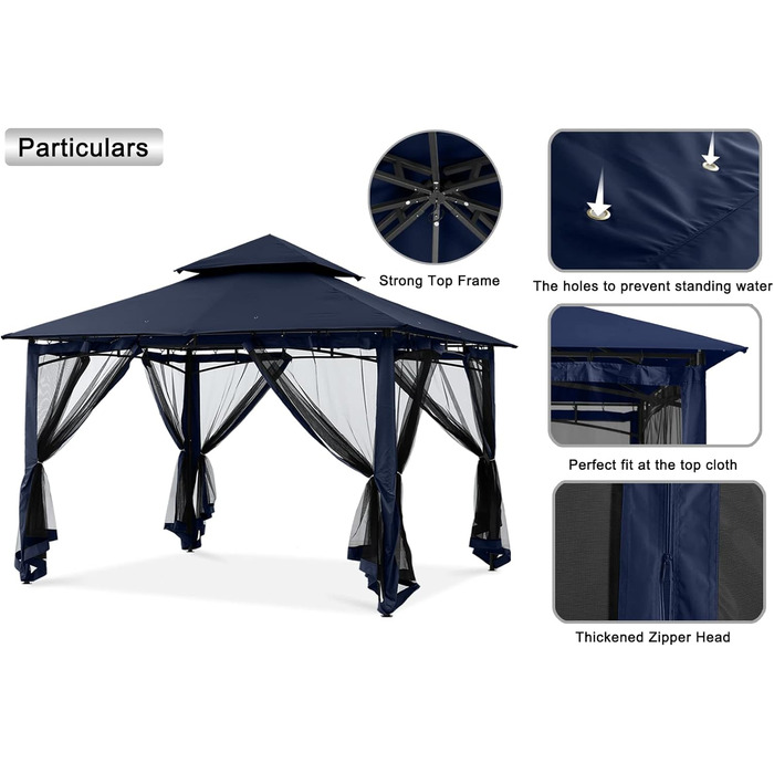 Альтанка з подвійним дахом MASTERCANOPY 2,7 м x 2,7 м з 4 сітчастими стінками для саду, внутрішнього двору (2,7x2,7 м, темно-синій)