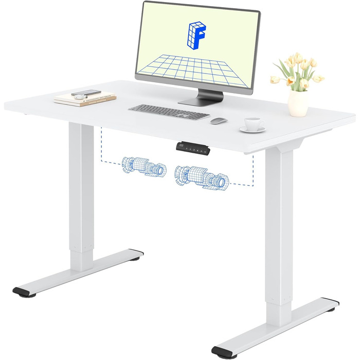 Регульований за висотою стіл FLEXISPOT з 2 моторами, стільниця 25 мм, ергономічний офісний стіл - 120 x 80 см, білий колір