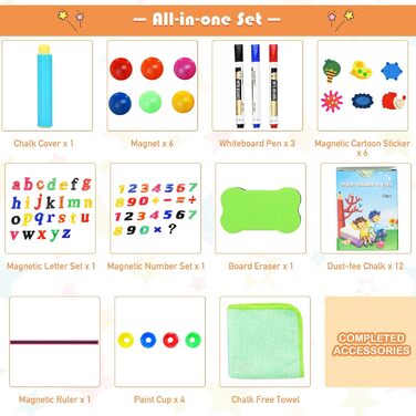 Дитяча дошка LIFEZEAL: регульована висота, двостороння (Whiteboard & крейда), з аксесуарами, для дітей від 3 років