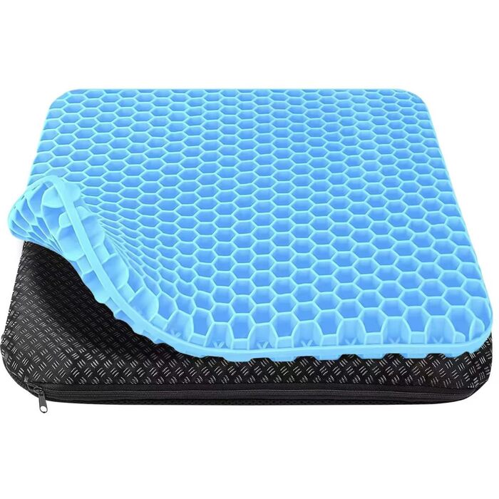 Ортопедична гелева подушка на сидіння для офісного стільця, авто та візка — м'яка, з антиковзаючим чохлом що миється (блакитний, 43x39x4 см)