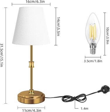 Настільна лампа Totofac 2 шт. з торшером, сенсорне керування, 3 рівні яскравості, тепле біле світло, LED, сучасний дизайн, ручної роботи, для спальні, вітальні, офісу (Золотий)