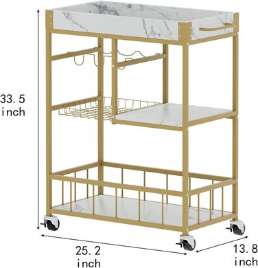 Сервісний візок Huhote з 3 ярусами, білий: візок для вина, кухонний візок з кошиком та відкидним столиком, 64 x 34 x 84 см