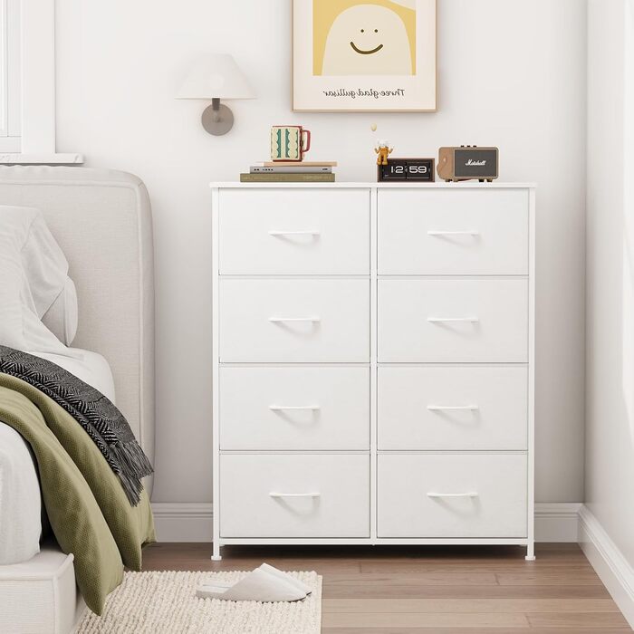 Комод з тканини з 8 шухляд, білий, 30x80x93 см