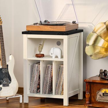 Підставка для програвача вінілу з полицями для платівок, місткість до 160 альбомів, дерев'яна шафа-регулятор для вінілових платівок, для вітальні, спальні, офісу (біла)