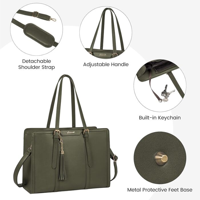 Сумка для ноутбука LOVEVOOK 15.6 дюймів, велика містка, на плечі/через тіло, канвас, для жінок, офіс, ділові поїздки, школа