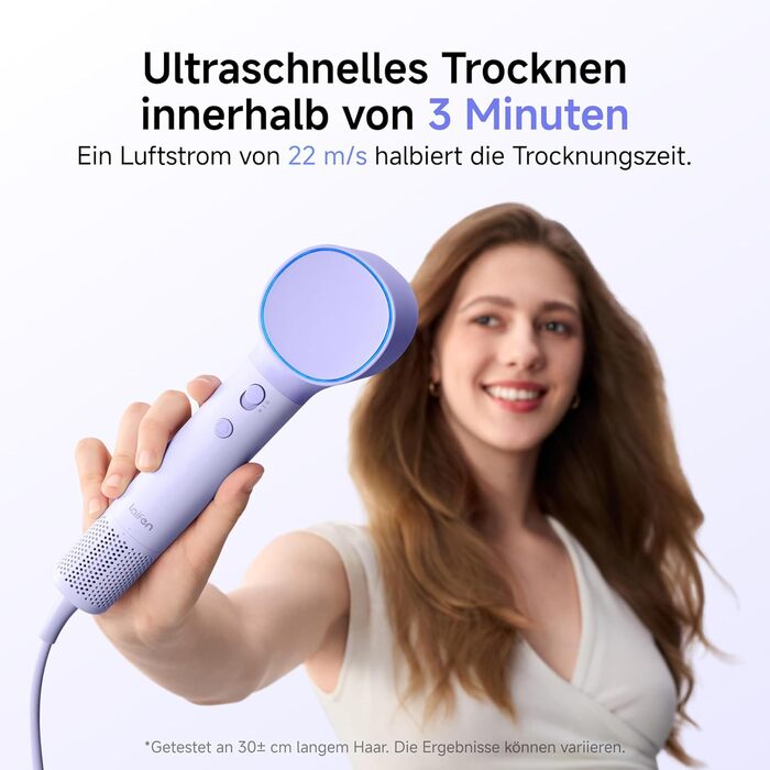Високошвидкісний фен для волосся Laifen Neo з безщітковим двигуном 110 000 об/хв, 200 млн негативних іонів та 2 магнітними насадками, Фіолетовий