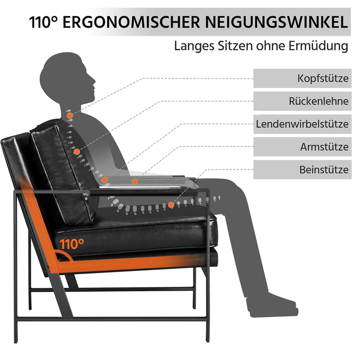 Крісло-реклайнер Yaheetech Retro з металевим каркасом та штучною шкірою (2 шт., чорний)
