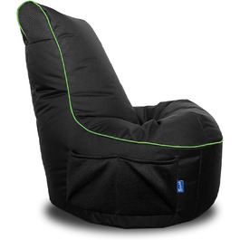 Чорна ігрова подушка для ігор зі спинкою та відділенням, підходить для внутрішнього та зовнішнього використання, виробництво Німеччина (чорний/зелений)