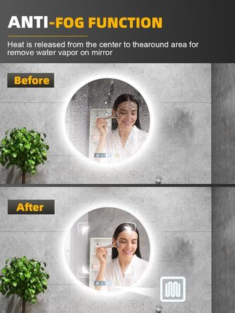 Дзеркало для ванної кімнати 600мм з підсвічуванням, регульоване, з антизапарюванням, таймером, IP44, кругле