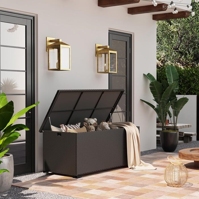 Скриня для подушок садових Polyrattan Amopatio 650л, водонепроникна, з газліфтом, чорна. Ящик для зберігання речей на вулиці для саду, балкону