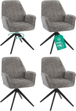 Обідні стільці (набір 4) - поворотні на 360°, м'який велюровий матеріал, функція повернення, сучасний дизайн, легка збірка, без PFC, сертифікат Oeko-TEX® (темно-сірий)