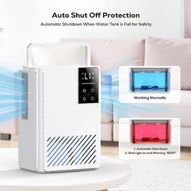 Електричний осушувач повітря 2500 мл з автовимкненням та розморожуванням, 7 кольорів підсвічування, тихий осушувач для дому, портативний, білий