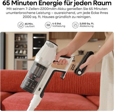 Акумуляторний пилосос ElecKeys 48000 Па, 580 Вт, 65 хв з LED дисплеєм, для підлоги, килимів та шерсті тварин, білий