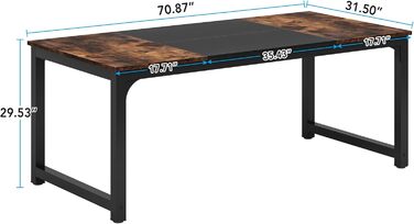 Стіл Tribesigns 180x80 см, індустріальний кухонний стіл на 6-8 осіб, прямокутний стіл для їдальні, кухні, вітальні, з міцними металевими ніжками (Рустиковий Коричневий)