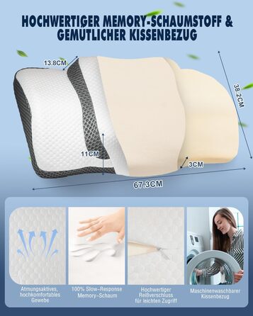 Ортопедична подушка IDEA, ергономічна подушка для шиї, подушка з memory foam, оригінальна для тих, хто спить на боці, на спині та на животі, подушка-підголівник для чоловіків та жінок (67.3 x 38.2 x 13.8/3 см)