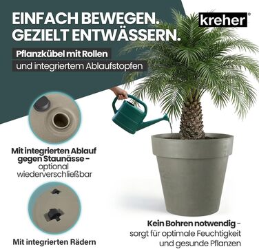 Крехер XXL круглий горщик для рослин / горщик для квітів, діаметром 79 см / 58 см, з роликами! Чудовий елемент декору для саду, тераси, ресторанів та комерційних приміщень! (XL-Ø58см) (XL (Ø58см) + XXL (Ø79см) комплект, Коричневий)