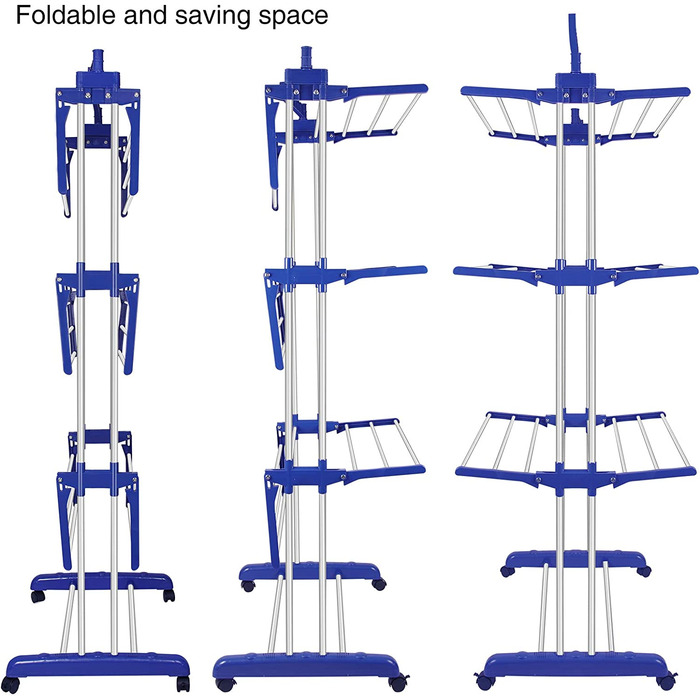 Складна сушильна стійка з нержавіючої сталі Innotic з колесами, портативна, внутрішня/зовнішня, біла/сіра (синій сірий)