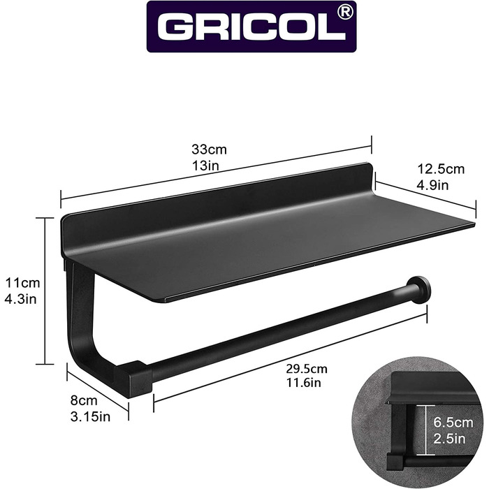 Тримач для паперових рушників Gricol 33x11х12,5 см чорний