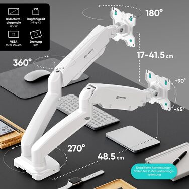 Кріплення для монітора ONKRON G160-W (2 монітори, 13-32 дюйми, до 8 кг, VESA 75x75-100x100)