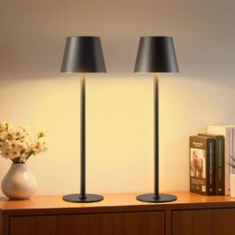 LED настільна лампа Bonsery (2 шт.) з акумулятором 5200mAh, регульована яскравість, 3 кольори світла, металева, вологостійка, 2 висоти (24/37,5 см), для дому, бару, кемпінгу, чорна