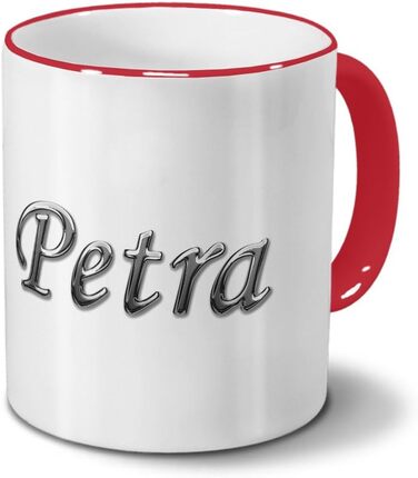 Кружка з ім'ям Петра - Хромований напис - Іменна кружка, кавова кружка - Червона