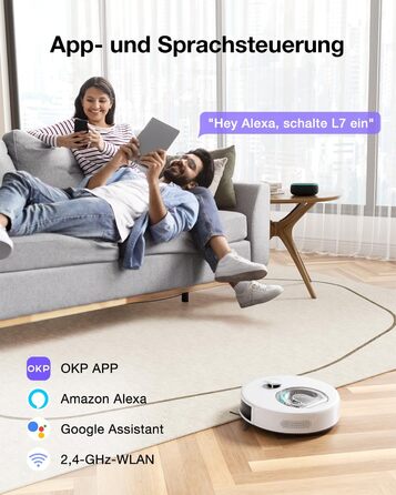 Робот-пилосос OKP L7G 3-в-1 з функцією миття підлоги, LiDAR-навігація, 6000Pa, 150 хв роботи, WiFi, Alexa, для тварин, килимів, твердих підлог, сірий