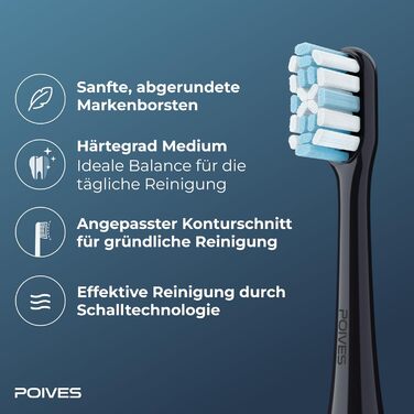 Електрична зубна щітка POIVES P1 Pro з датчиком тиску, 72000 рухів, 4 роки гарантії, 111 днів без ризику, тривалий час роботи акумулятора, колір: Midnight Blue