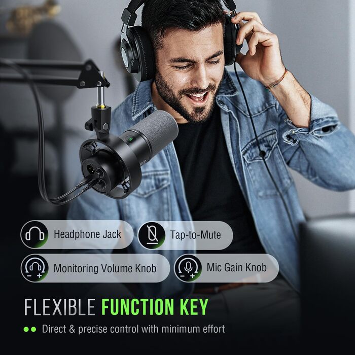 FIFINE K688: Студійний мікрофон XLR/USB для запису вокалу, подкастів, стрімінгу та геймінгу. Динамічний, з кардіоїдною характеристикою, навушником 3.5 мм та кнопкою мовлення.