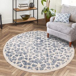 Килим City Carpet Blue Round 200x200 см - Геометричний Сканді Стиль - Короткий ворс Модерн - Триколор Софт